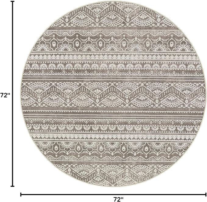 Tortania 6' Round Area Rug Living Room Rugs - Washable Large Soft Neutral Boho Moroccan Bohemian Farmhouse Rug Indoor Floor Carpet for Bedroom Under Dining Table Home Office Decor - Dark Brown