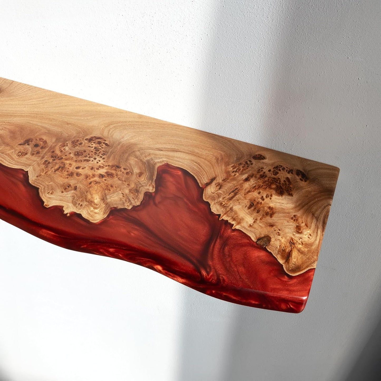 RWA Unique Floating Shelves for Wall Decor - Epoxy & Wood Wall Shelf Plank, Stylish Shelves for Room Wall Living Room Bedroom Office Organization - Elegant Wall Mounted Shelves Design (Small, amber)