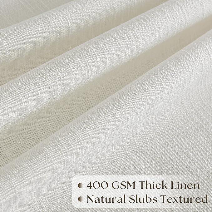 Pinch Pleated Extra Wide Linen Curtains 84 Inches Long for Patio Sliding Glass Door 60 Inch Wide Pleated Drapes with Hooks Rings Neutral Semi Sheer 60x84 Curtain for Living Room 1 Panel Ivory Birch