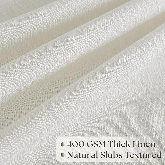 70x96 Pinch Pleated Extra Wide Curtain Panels 96 Inches Long 70 Wide Linen Curtain for Patio Sliding Glass Door Semi Sheer Beige White Hooks Rings Privacy 96 Inch Length for Living Room 1 Panel