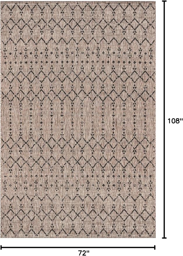 JONATHAN Y Moroccan Geometric Indoor Outdoor Area Rug 6X9 Natural/Black, Ourika Textured Weave for Backyard, Patio, Porch, Easy-Cleaning, High Traffic, Pet-Friendly, Non-Shedding (SMB108D-6)