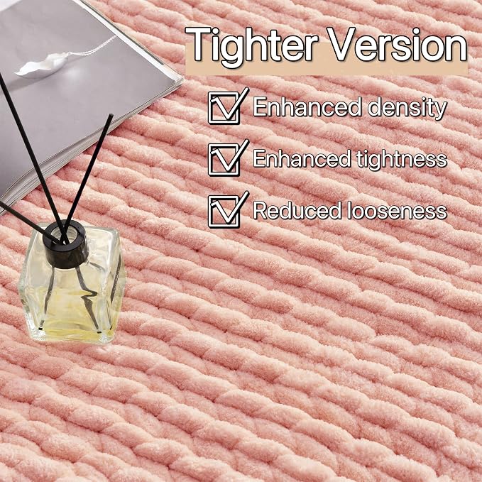 Maetoow Tighter Version Chenille Chunky Knit Blanket Throw 40×50 Inch, Handmade Warm & Cozy Blanket Couch, Bed, Home Decor, Soft Fleece Banket, Boho Thick Blankets and Giant Yarn Throws，Rose Pink