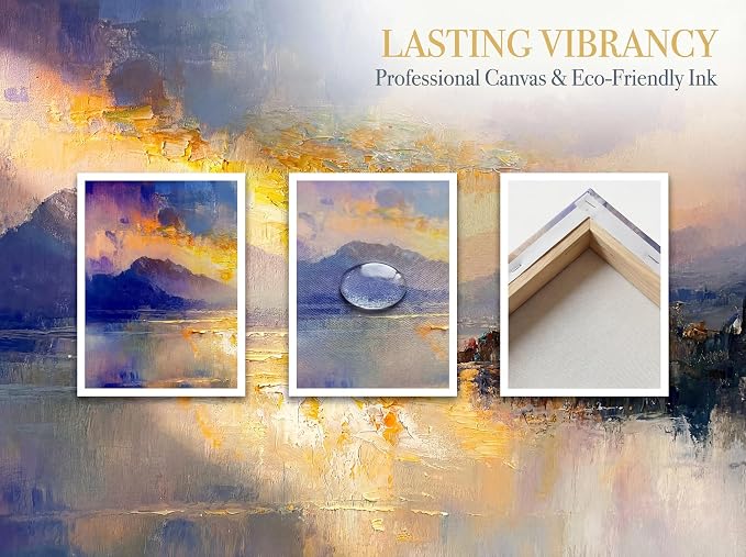 Ardemy Sunrise Lake Canvas Wall Art 48"x24" Misty Morning Mountain Landscape with Lakeside Cabin, Hand-Textured Soft Glow Picture for Living Room Bedroom Home Office Decor