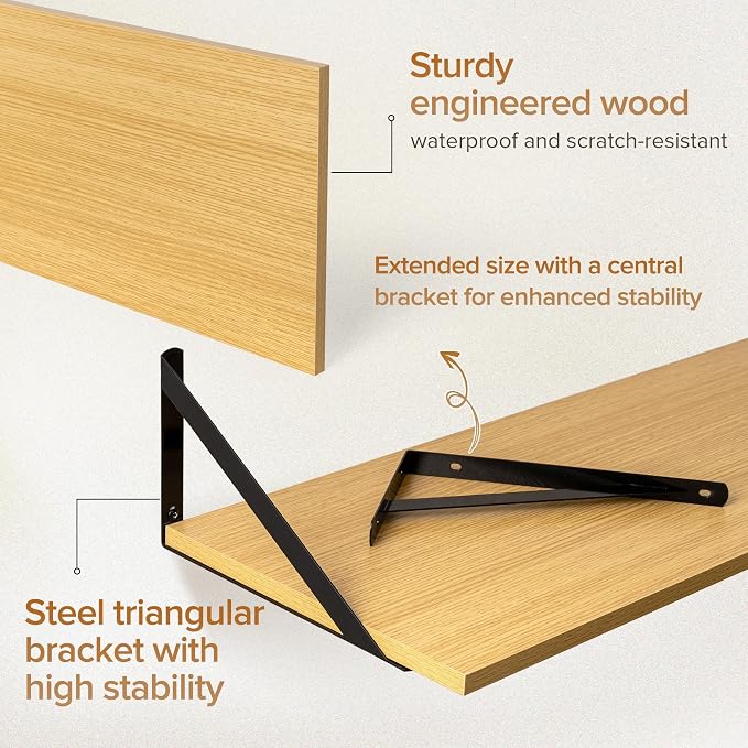 Acovy Deep Floating Shelves Wall Mounted, 36"x12" Oak Wall Shelves with Brackets Set of 2 for Bedroom, Living Room, Bathroom, Kitchen, Office - Storage & Display Shelf for Decor, Books, Plants