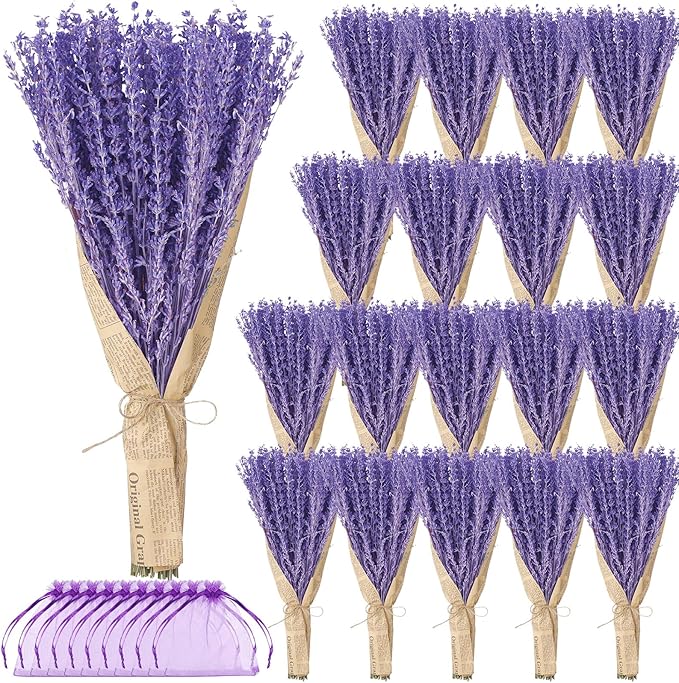 Yunlly 18 Bunches Dried Lavender Bundles 15.7 Inch Natural Dried Lavender Flowers 1440-1620 Stems Total for Wedding Decoration, Flower Arrangements DIY Crafts Photo Props Home Fragrance Gift for Her