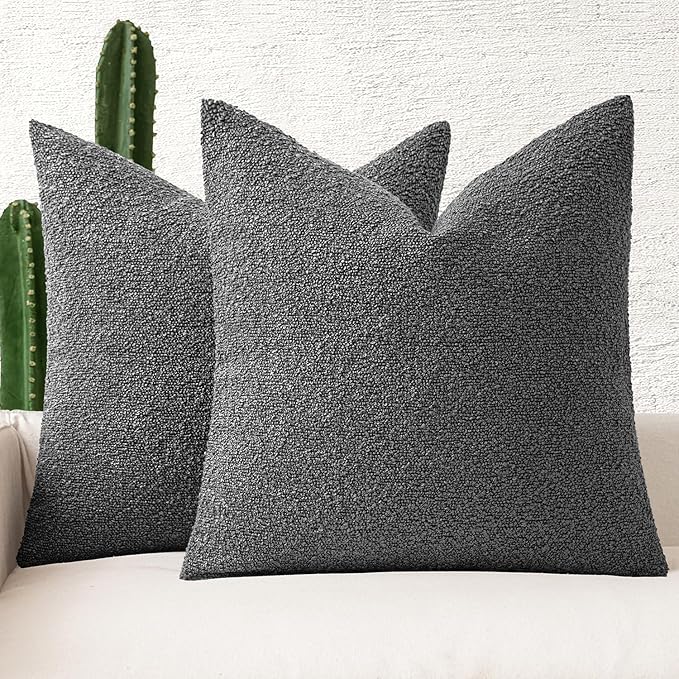MIULEE 18x18 Inch Decorative Pillow Covers for Couch Bed Set of 2 Textured Boucle Neutral Throw Pillow Covers Dark Gray Grey Accent Solid Pillowcases Sofa Living Room Home Decor