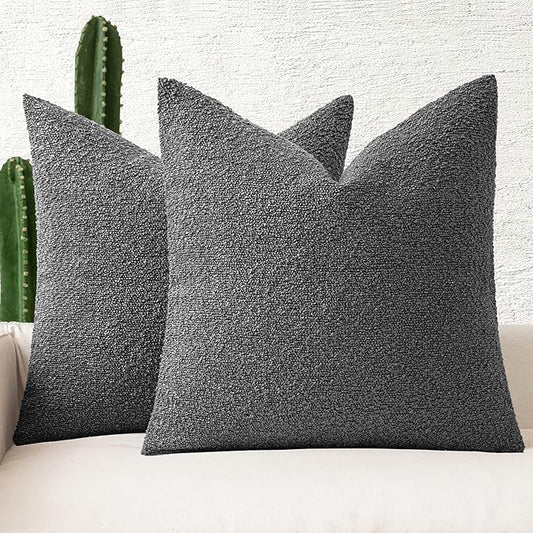 MIULEE 18x18 Inch Decorative Pillow Covers for Couch Bed Set of 2 Textured Boucle Neutral Throw Pillow Covers Dark Gray Grey Accent Solid Pillowcases Sofa Living Room Home Decor