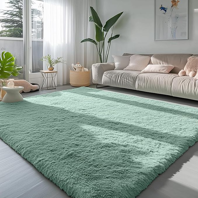 PAGISOFE Sage Green Rugs for Living Room, 5x7 Ft Shaggy Rug Plush Fuzzy Carpet for Bedroom,Green Kids Rug Home Decor Aesthetic,Non-Slip Floor Rugs for Nursery Decor Girls Boys Playroom
