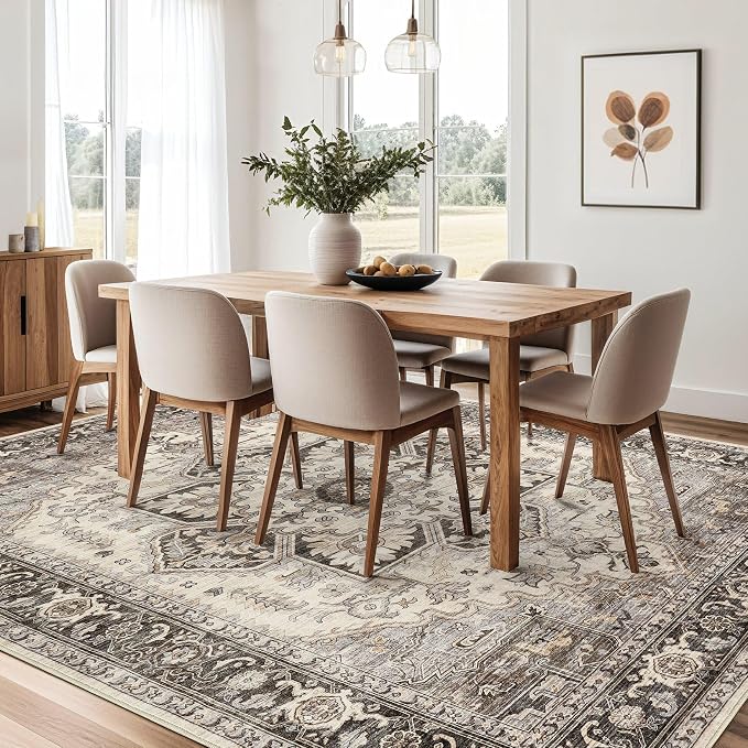 12x18 Area Rugs for Living Room - Large Carpet Ultra Thin Soft Washable Oriental Vintage Floral Distressed Big Indoor Carpets for Bedroom Nursery Dorm Home Decor Aesthetic - Grey Brown