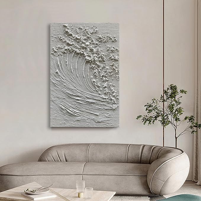 NANKAI Art Hand-Painted 3D Ocean Waves Oil Painting Natural Scenery White Abstract Canvas Art Mural 45x30 Inches