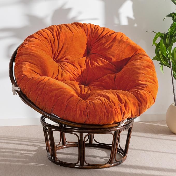 HIGOGOGO Papasan Chair Cushion with Chenille Cover (Without Chair), Soft Supportive Cushion, Orange, 48 x 48 Inch