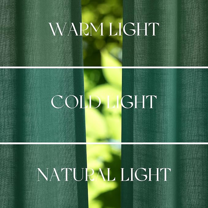 Jowels Emerald Green Linen Curtains 84 Inch Long 2 Panels for Living Room | Light Filtering Semi Sheer Curtain, Back Tab Pocket Pleated Look, Boho Farmhouse Textured Privacy Drapes for Bedroom Window