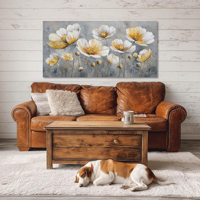 Ggaafet Bright Yellow Flowers Wall Art for Living Room Canvas Oil Painting Prints Beautiful Floral Blooming Art Deco Pretty Artwork Office Bedroom Family Dining Room Decor Extra Large