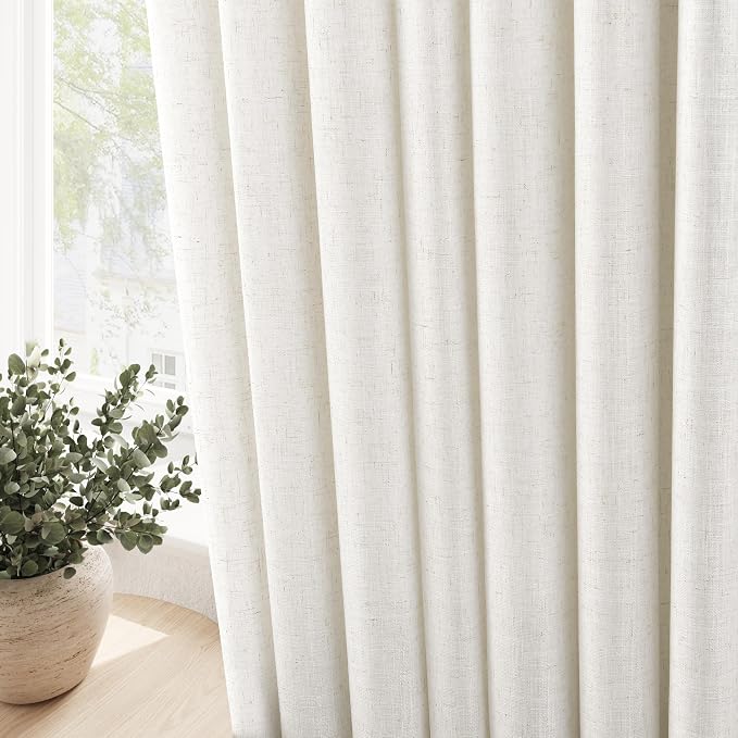 Nanspring Cream Linen Curtains 90 Inches Length for Living Room Dining Room Sunlight Filtering Minimalist Room Decor Grommet 2 Panels Window Sheer Curtain Modern Boho Neutral Muslin Look Drapes 52x90