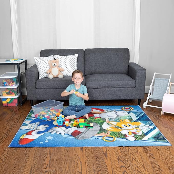 Franco Kids Room Non Slip Area Rug, 69 in x 52 in, Sonic The Hedgehog