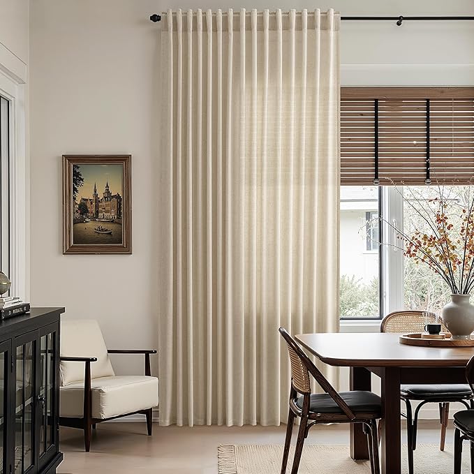 Nanspring Taupe Burlywood Curtains 96 Inches Long for Living Room Flax Linen Light Filtering Country Farmhouse Decor Curtains Back Tab Privacy Semi Sheer Curtain for Bedroom 52x96, 2 Panels