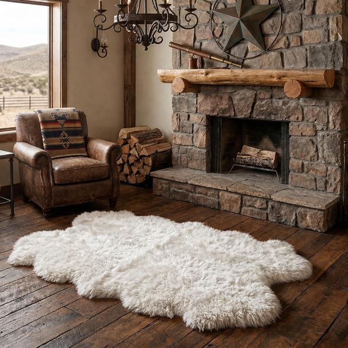 Genuine Sheepskin Rug 4x6 ft – Natural White Lambskin Soft & Fluffy Large Real Sheepskin Throw Area Rug for Living Room or Bedroom – Made in Argentina
