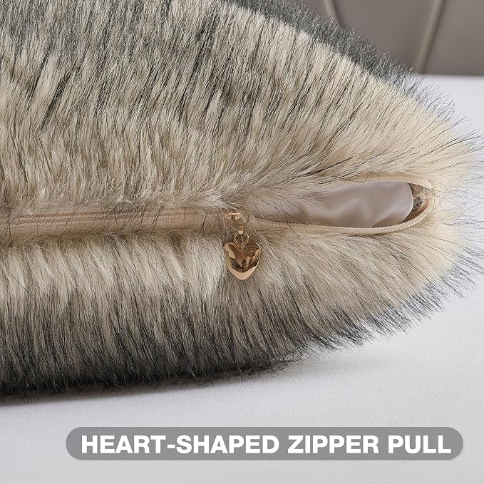 FUTEI Pack of 2 Faux Raccoon Fur Plush Throw Pillow Covers 18x18 Inch Soft Fluffy Farmhouse Decorative Cushion Case Modern Luxury Accent for Couch Bed Living Room, Apricot