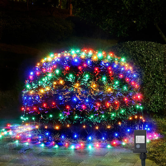 WBao Christmas Lights Outdoor, 200LED 8.4ft x 5.2ft Christmas Net Lights with 8 Modes, Timer, End to End Connectable, Waterproof LED Net Lights for Lawn, Bushes, Trees Xmas Decorations, Multicolor