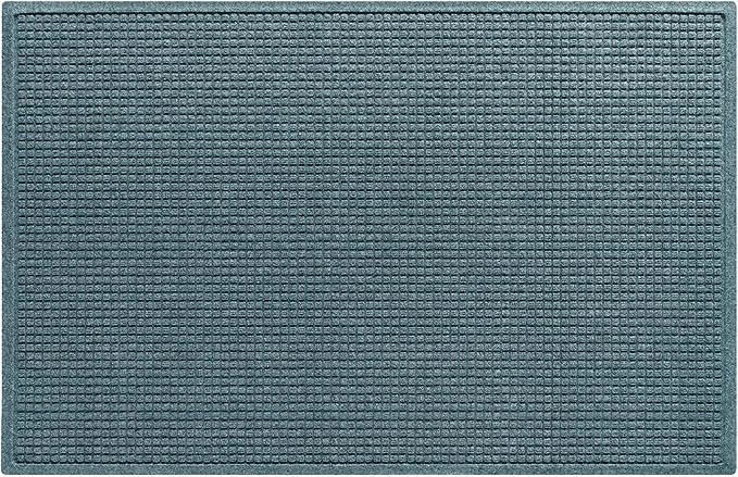 WaterHog Squares Front Door Mat Indoor Outdoor Entrance, Absorbent All-Weather Doormat with Non-Slip Rubber Backing, Dirt & Moisture Trapper, Low Profile, Easy Clean, Made in USA, 45.5"x70" Bluestone