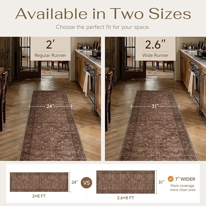 HUGEAR 2x10 Runner Rug Machine Washable Brick Red Hallway Area Rug Indoor Accent Rugs Floral Low Pile Carpet Soft Throw Rugs Bedroom Living Room Office Dining Kitchen Laundry Non Slip
