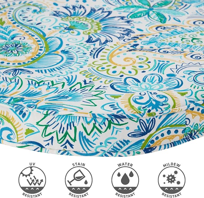 Set of 2 Outdoor 18 inch Round Patio Dining Chair Pads – Comfortable Fiber-Filled Seat Cushions with Ties, Reversible Polyester Fabric, Baltic Paisley