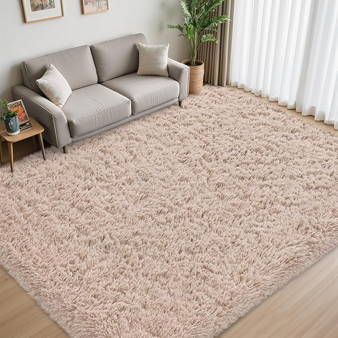 8x10 Area Rug for Living Room:Ultra Soft Fluffy Shag Beige Rugs,Large Fuzzy Plush Indoor Non Slip Carpet Washable Rug for Bedroom Kids Nursery Office Dorm Modern Decor(Beige 8'x10')