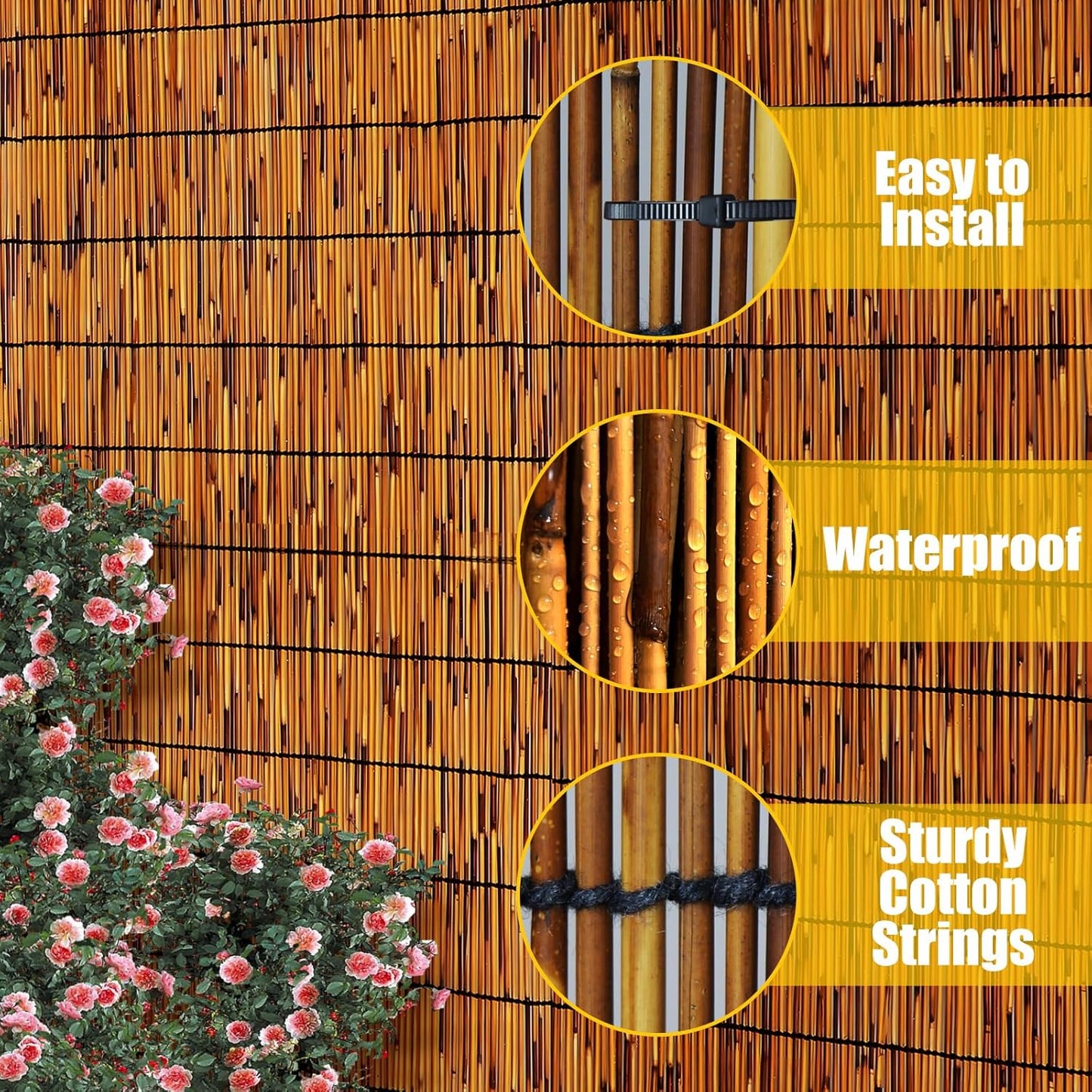 Natural Reed Fencing 6FT X 16.4FT Reed Fence 6FT High Balcony Reed Fence Privacy Reed Screen for Outdoor Backyard Patio(Brown)