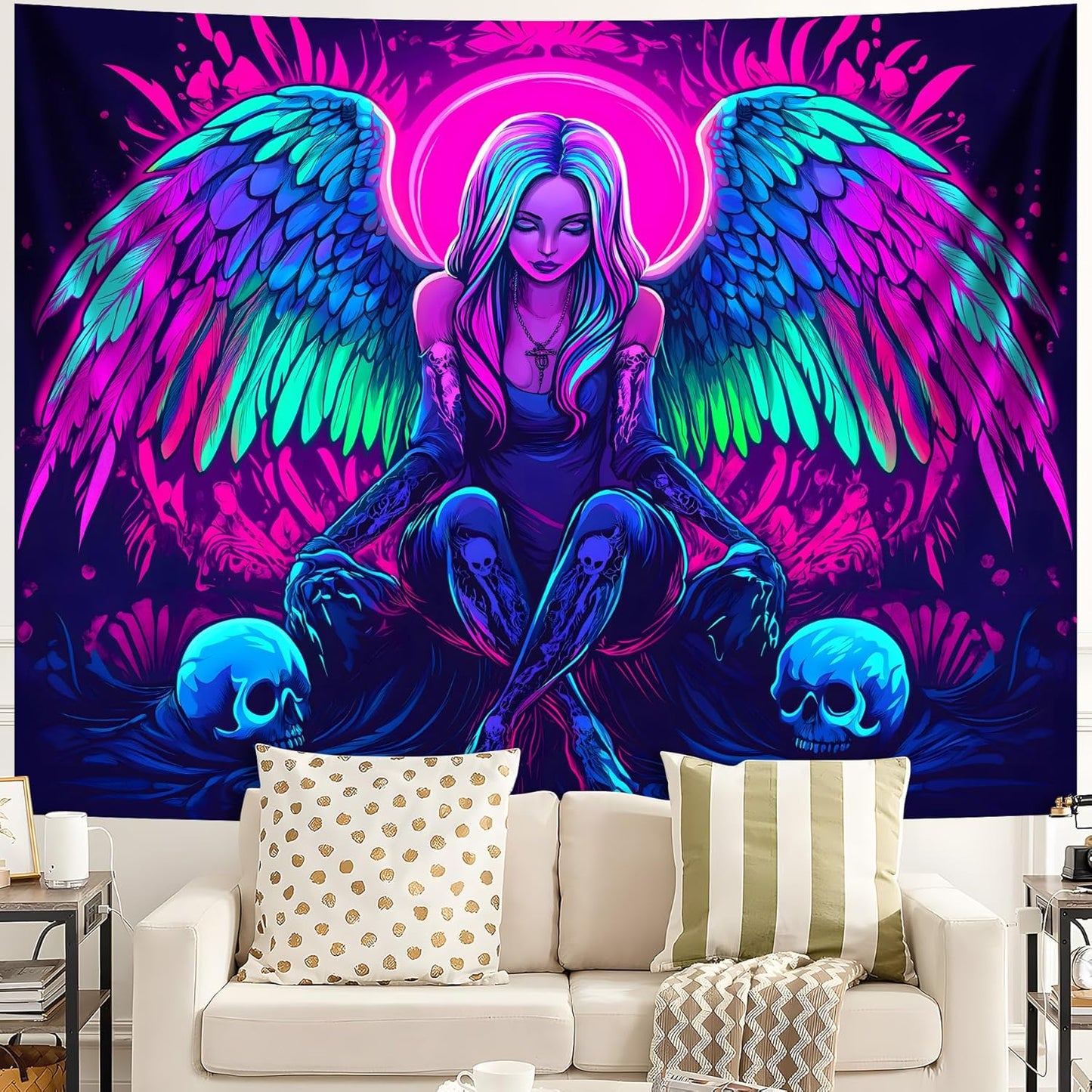 Blacklight Tapestry,WingTapestry Glow In The Dark,UV Reactive Black Light Upright Posters Wall Hanging for Bedroom Dorm Living Room Backdrop Decor (wing4, 59L" x 51W")