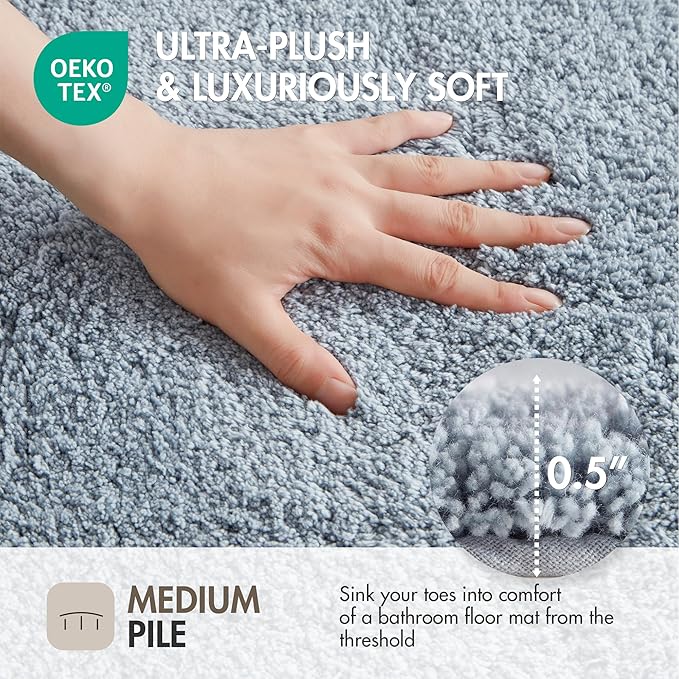 Madison Park Evan 100% Cotton Bathroom Rug Non Slip Backing-Luxrurious Tufted Plush Bath Mat Absorbent, Quick Dry, Spa Design Shower Room Décor, 24x40, Blue