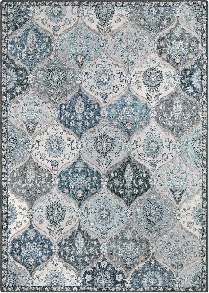 Lahome Moroccan Trellis Washable Area Rug, 5x7 Rugs for Living Room Bedroom, Indoor Non-Slip Oriental Accent Throw Large Carpet for Kitchen Entryway Bathroom Office Elise, Blue