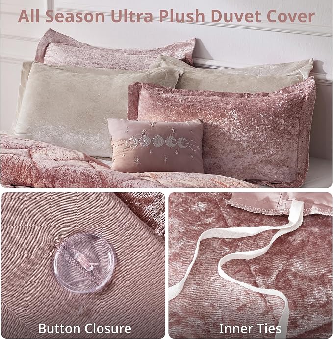 Intelligent Design Duvet Cover Set, Velvet Duvet Set, Luxury Diamond Quilting Pink Duvet Cover, Fluffy Duvet Cover with Decorative Pillow and 2 Shams, 4 Pieces, Blush, Full/Queen