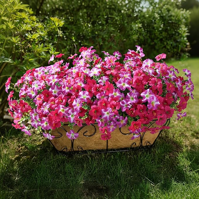 Artificial Flowers for Outdoors Fake Plants Outside Decoration, 20 Bundles Silk Petunia with Eucalyptus UV Resistant Realistic Faux Flowers for Outdoor Planters Garden Balcony Yard Porch Patio, Mix