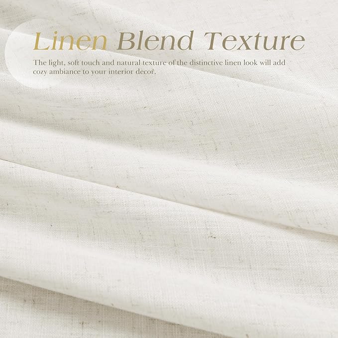 Linen Grommet Curtains 96 Inches Long for Living Room Sheer Floor to Ceiling 8Ft Light Filtering Privacy Curtain for Bedroom Cream Luxury Boho Farmhouse Decor Window Drapes 52x96 Natural Ivory Beige