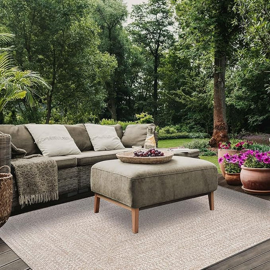 Superior Indoor Outdoor Braided Area Rug, Reversible Dual-Tone Home Floor Decor for Kitchen, Entryway, Patio, Front Porch, Deck, Modern, Boho, Farmhouse Style, 8' x 10', Latte/White