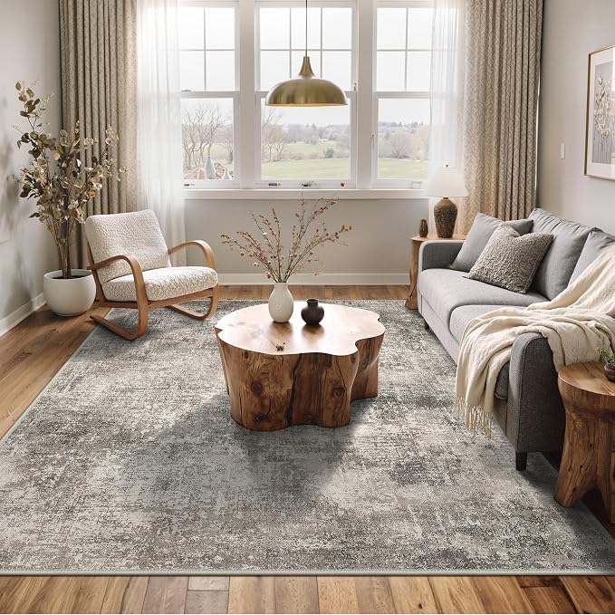BEIMO Area Rugs 6x9 for Living Room Bedroom, Modern Abstract Machine Washable Rug, Large Soft Low Pile Floor Carpet with Non Slip Backing for Dining Room, Grey