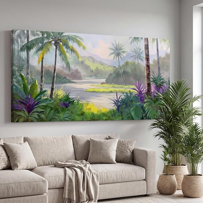 Acocifi Tropical Canvas Wall Art Palm Tree Green Picture 58"x29" | HD Print, Ready to Hang, Waterproof Fastness, Artwork for Living Room Bedroom Home Decor