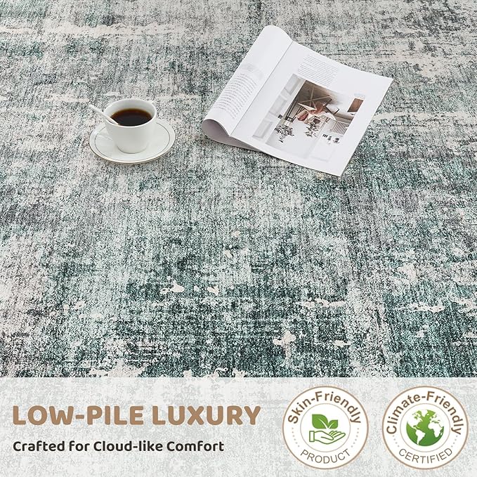 UERMEI 10x14 Area Rug Living Room Rugs - Washable Neutral Modern Abstract Soft Thin Large Rug Indoor Floor No Slip Rug Carpet for Bedroom Under Dining Table Home Office Decor - Green/Grey