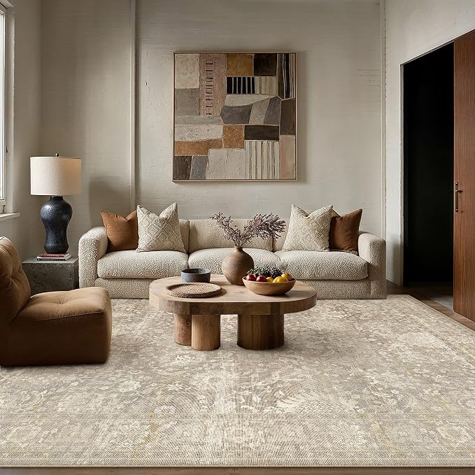 HUGEAR Area Rugs 8x10 Beige Washable Rug for Living Room Bedroom Large Neutral Vintage Rug Carpet Distressed Soft Durable Non Slip No Shedding for Indoor Dining Nursery Farmhouse