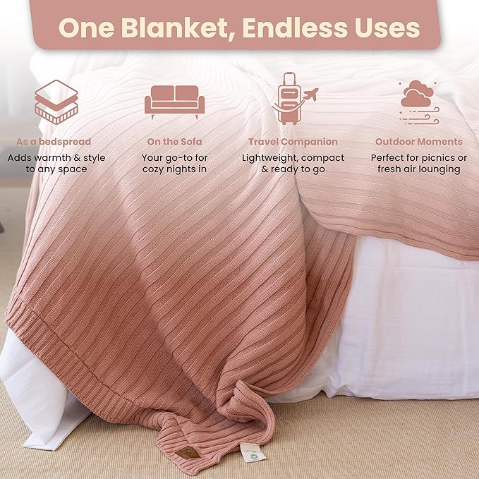 Dalisa 100% Organic Cotton Knit Blanket Denise, Soft and Lightweight, Breathable All-Season Throw for Sofa, or Lounge Area -GOTS Certified-Perfect for Home and Bedroom Styling (Light Rose, 50x60)