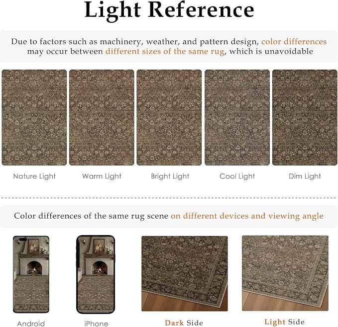 HUGEAR 2x3 Indoor/Outdoor Rug Brown Linen-Look Fabric Vintage Area Rug High Traffic Stain Resistant Easy Clean Durable Rugs for Living Kitchen Patio Deck Balcony Porch Garden Courtyard