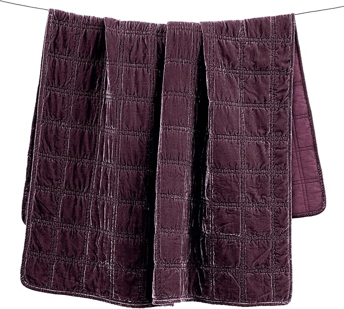HiEnd Accents Stella Faux Silk Velvet Throw Blanket Dark Violet, 50x60 inch, Double Stitch Plush Soft Cozy Blankets, Luxury Decorative Throws for Couch, Bed, Sofa, Chair