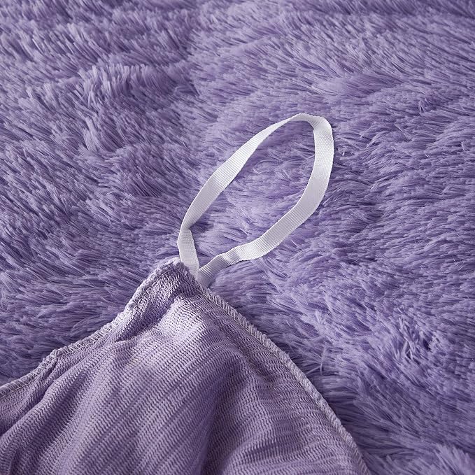 Faux Fur Velvet Fluffy Bedding Duvet Cover Set Down Comforter Quilt Cover with Pillow Shams, Ultra Soft Warm (Lilac, Queen)