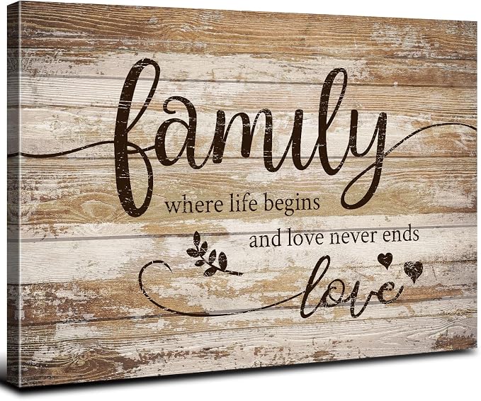 Vintage Family Wall Decor for Living Room Farmhouse Family Canvas Wall Art Bedroom Decor Rustic Sweet Quotes Sign Prints Retro Kitchen Signs Wooden Pictures Christian Artwork Home Decoration 16x24”