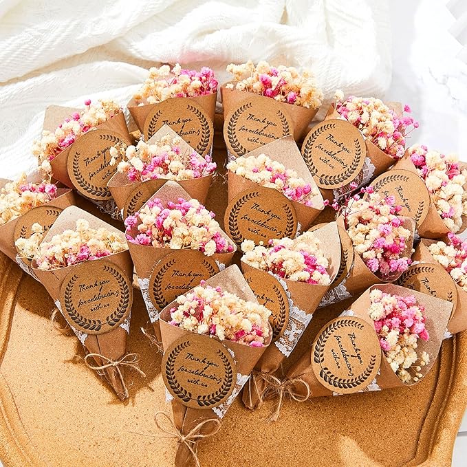 60 Pcs Mini Dried Flower Bouquet Magnet Bulk Wedding Baby Shower Flower Party Favors for Guests Natural Dried Flowers Bundle Mother's Day Graduation Home Decoration DIY Crafts Gifts