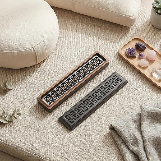 CEREMONY Incense Holder,Ceramic Incense Holder for Sticks with Ash Catcher,Coffin Style Incense Box,Incense Burner for Meditation Yoga Spa Room Decor(Brown)