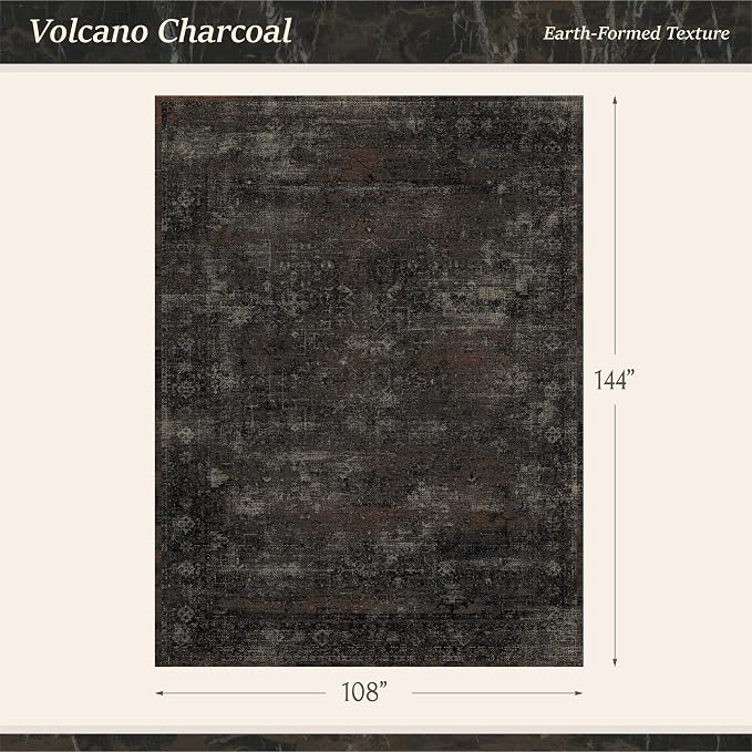 TALANOVA Modern Farmhouse Black Washable 9x12 Area Rug for Living Room & Dining Room, Abstract Non Slip Low Pile Rug for Bedroom, Dark Charcoal Stain Resistant Large Décor