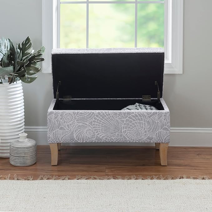Linon Stone Upholstered Storage Stephanie Ottoman