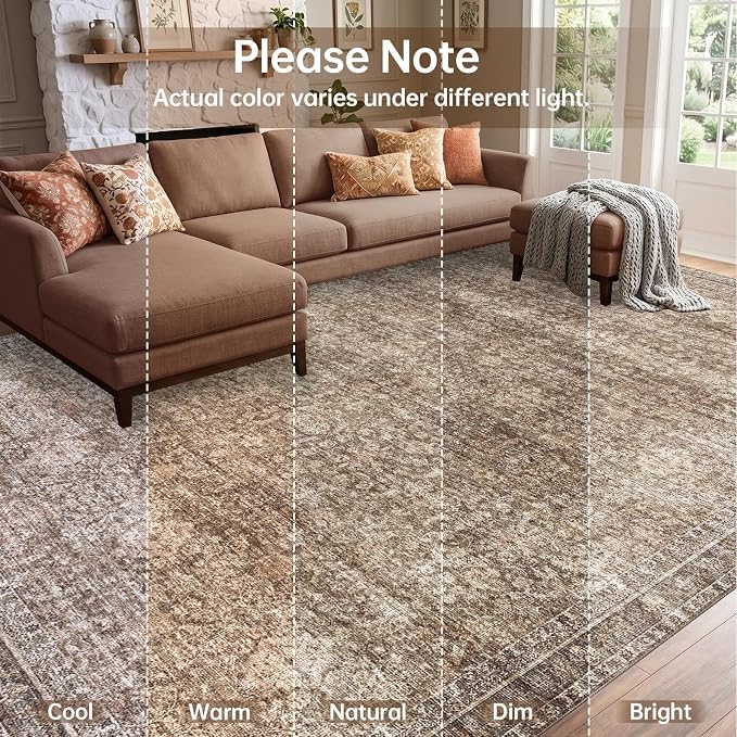 Sasttie Round Rugs 6ft, Ultra-Soft Washable Circle Rug, Low Pile Foldable Thin rugs with Non-Slip Backing, Skin-Friendly Stain Resistant Carpet for Living Room, Bedroom, Kitchen, Dorm, 6ft, Dark Brown