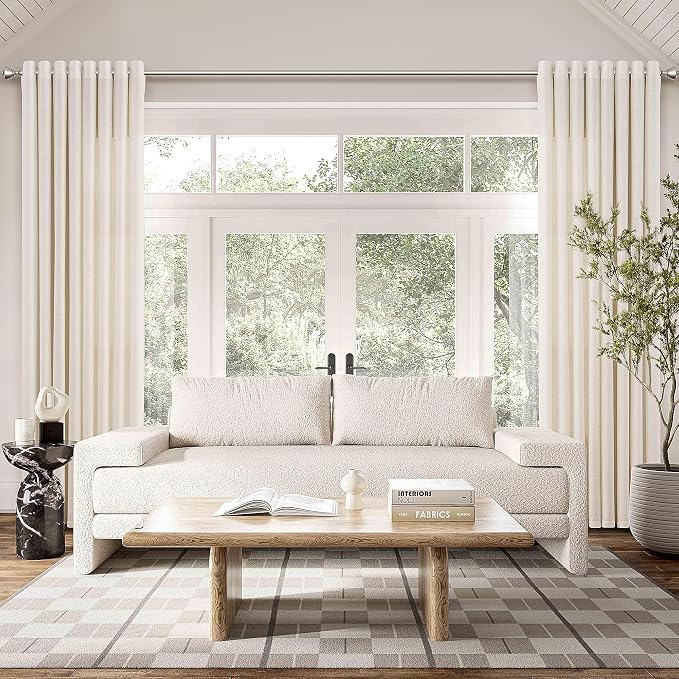 Beige Linen Curtains 72 Inches Long for Living Room 2 Panels Set Grommet Beige Linen Sunlight Filtering Semi Sheer Curtain Soft Natural Boho Farmhouse Drapery for Dining Room Bedroom Window 52x72